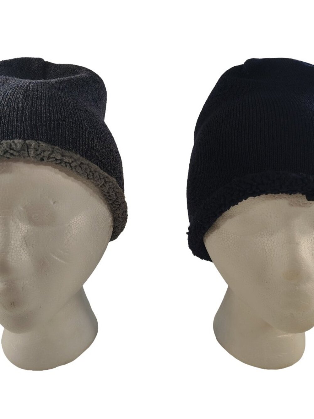 His & Hers Navy Blue & Gray Granule Branded Fleece & Faux Fur Lined Beanies